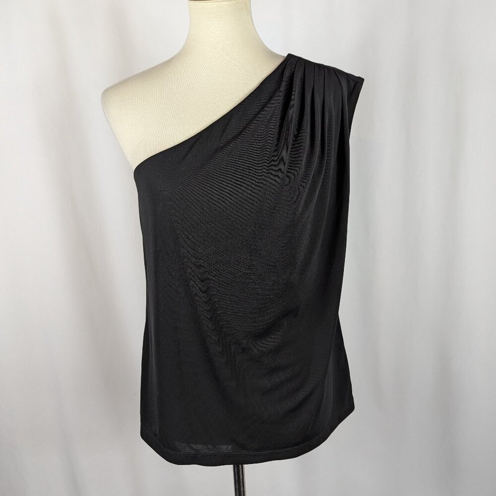 Lauren Ralph Lauren Black Label One Shoulder Sleeveless Black Blouse Sz L NEW